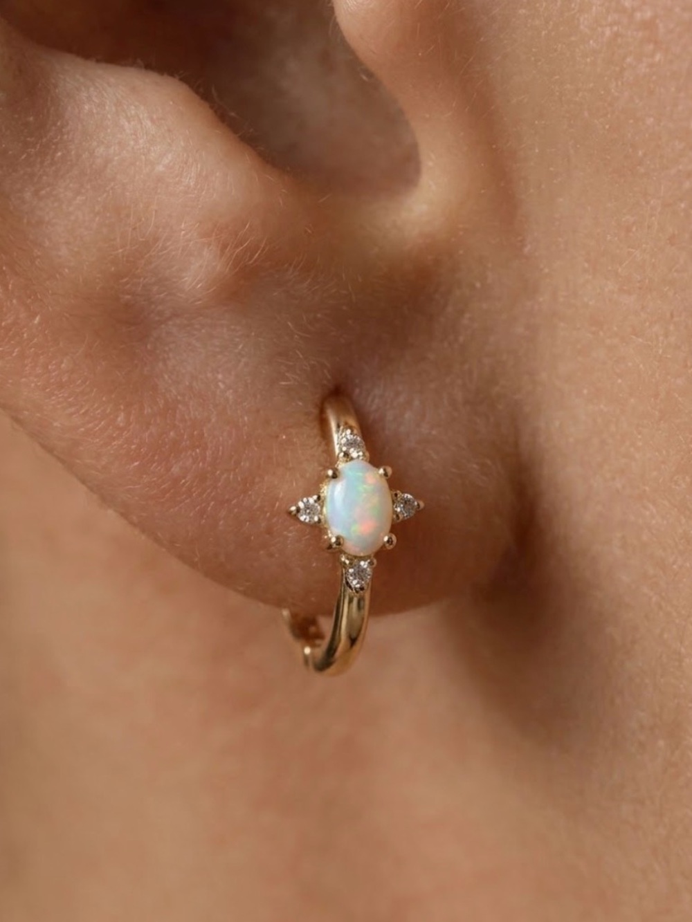Opal Star Huggie Earrings